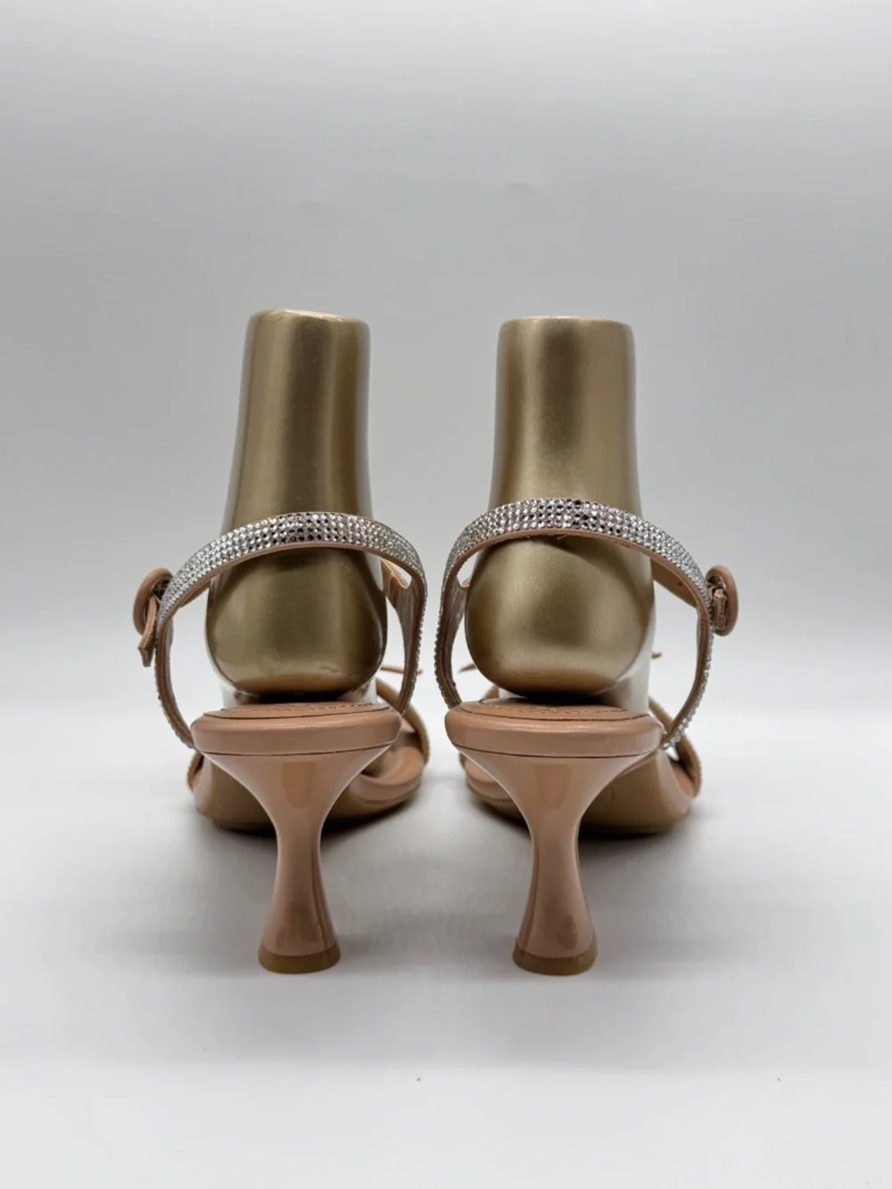 Anne Klein Jia Rhinestone Sandals Size 10 Nude Crystal Bow Ankle Strap Heels New